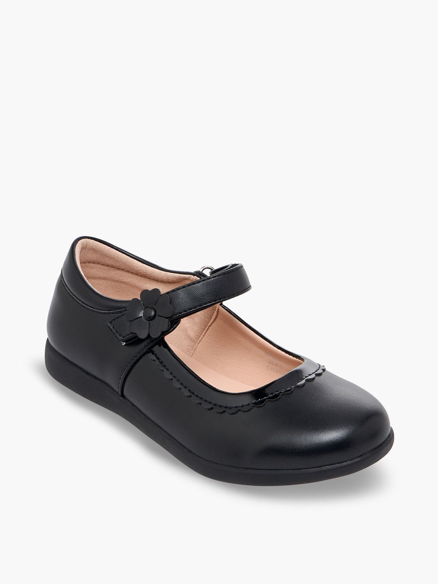 Girls Floral Accent Hook and Loop School Shoes