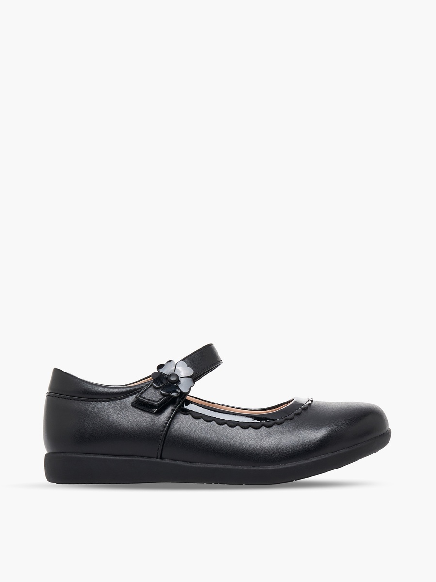 Girls Floral Accent Hook and Loop School Shoes
