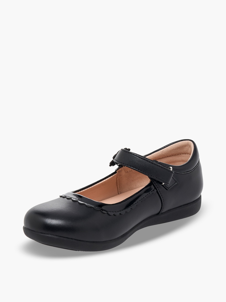 Girls Floral Accent Hook and Loop School Shoes