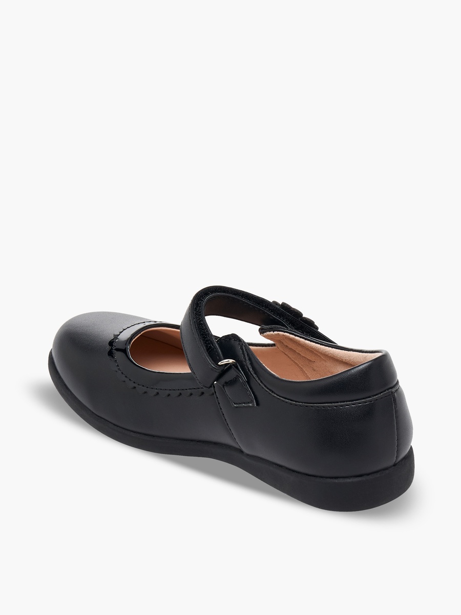 Girls Floral Accent Hook and Loop School Shoes
