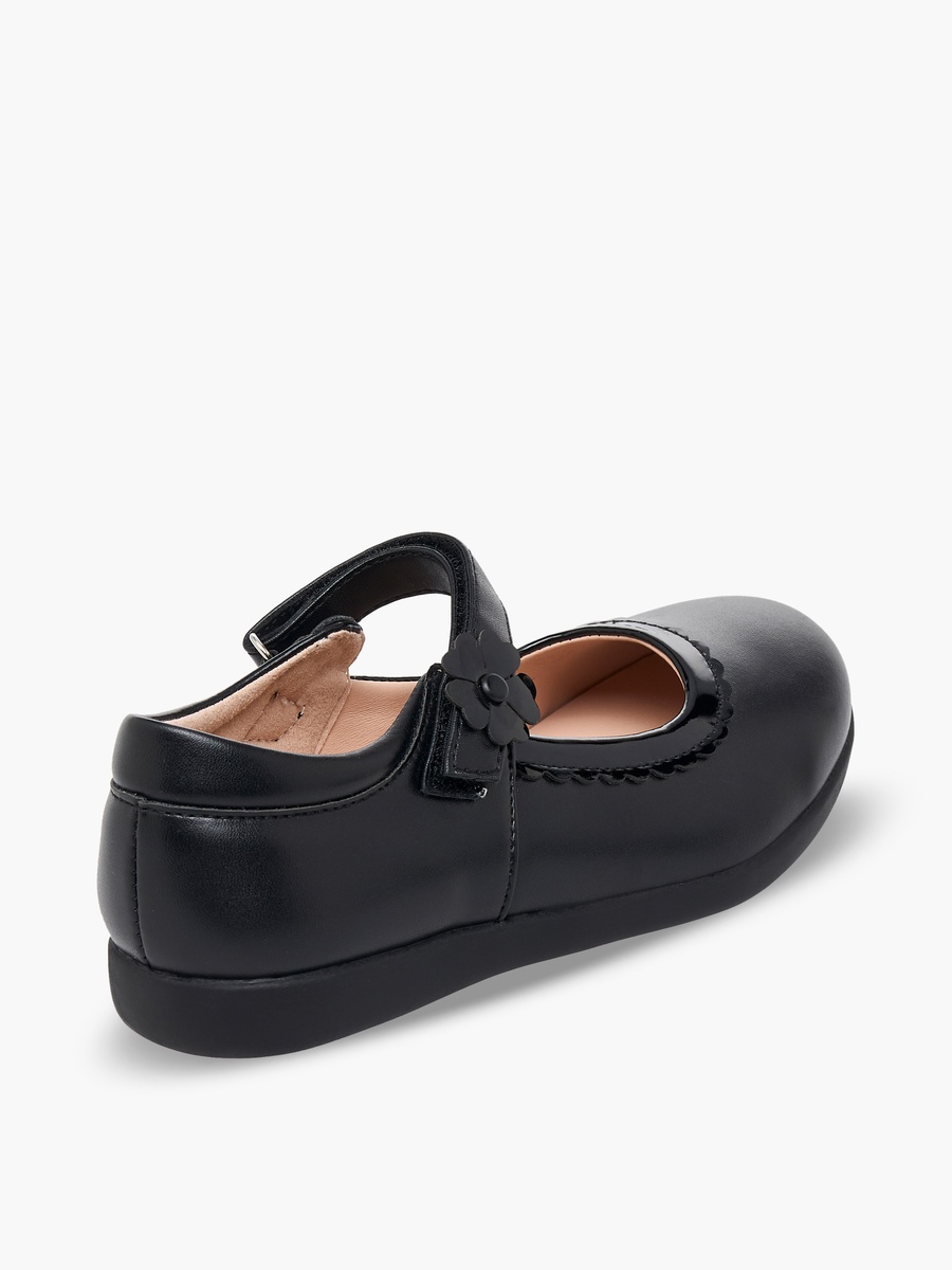 Girls Floral Accent Hook and Loop School Shoes