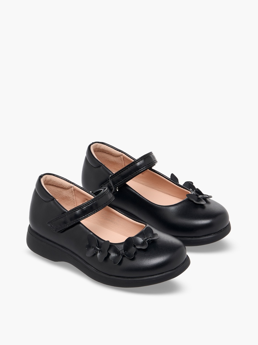 Girls Butterfly Detail Hook and Loop School Shoes