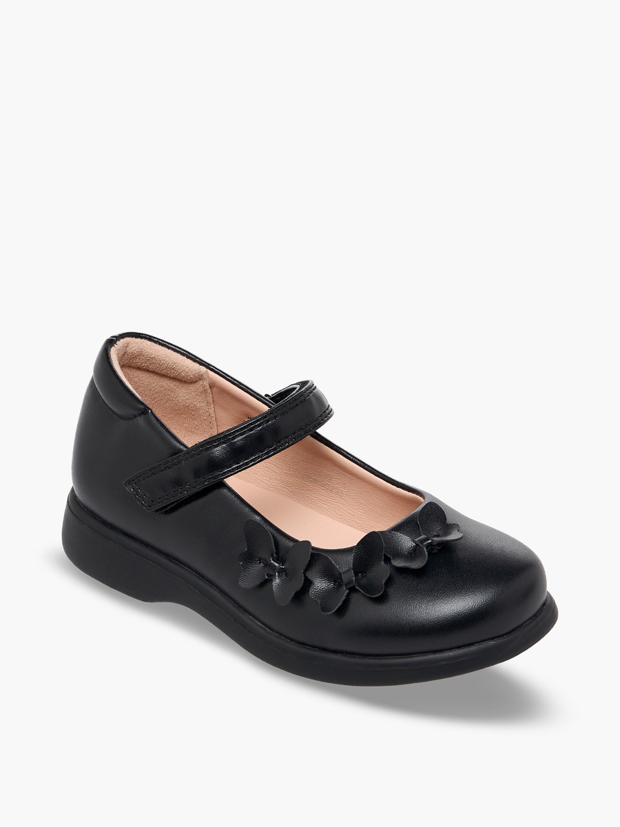Girls Butterfly Detail Hook and Loop School Shoes