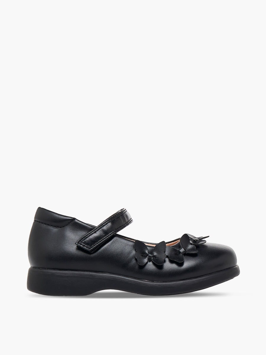 Girls Butterfly Detail Hook and Loop School Shoes