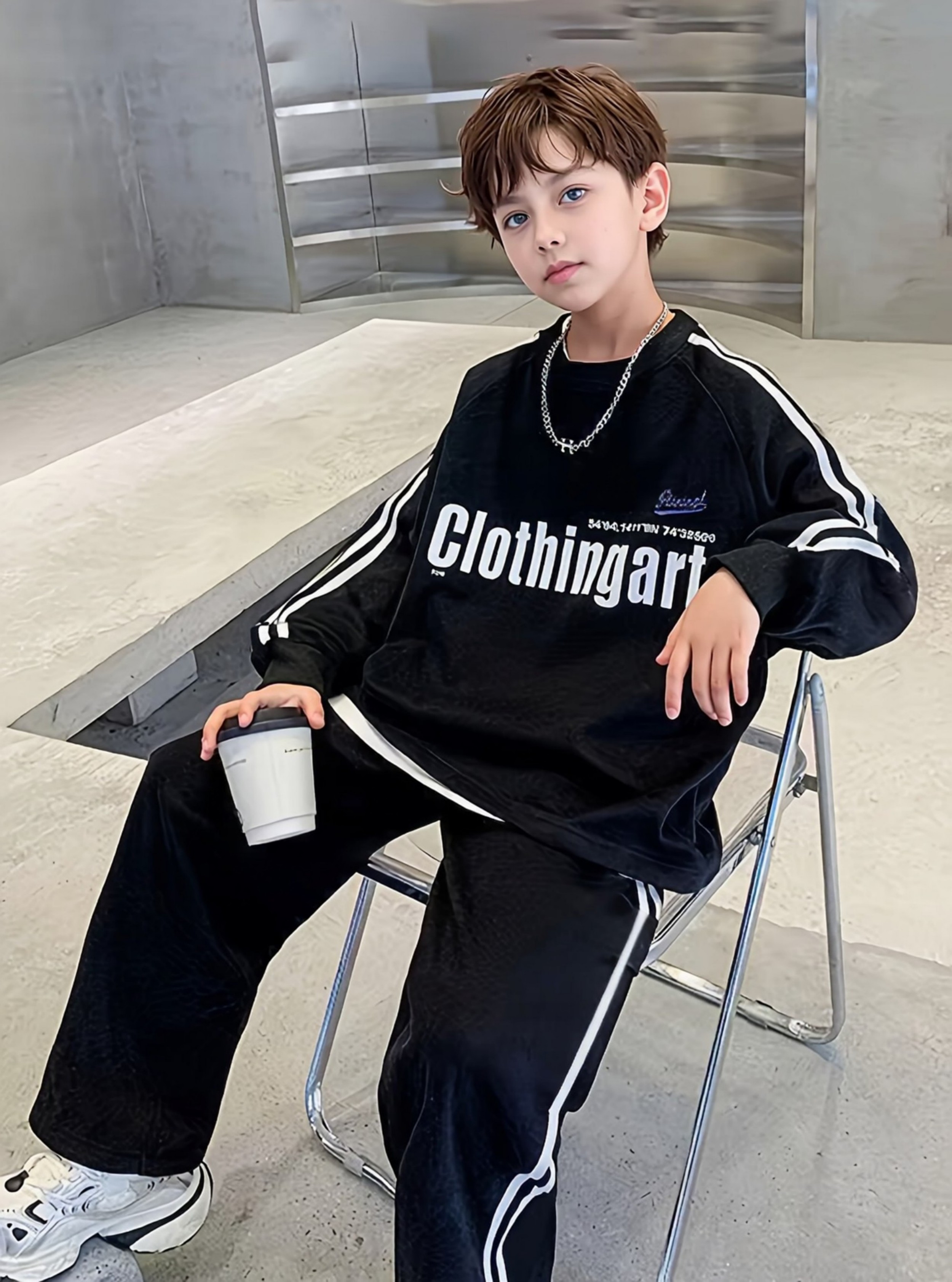 Boys Black Printed Sweatshirt and Trousers Set