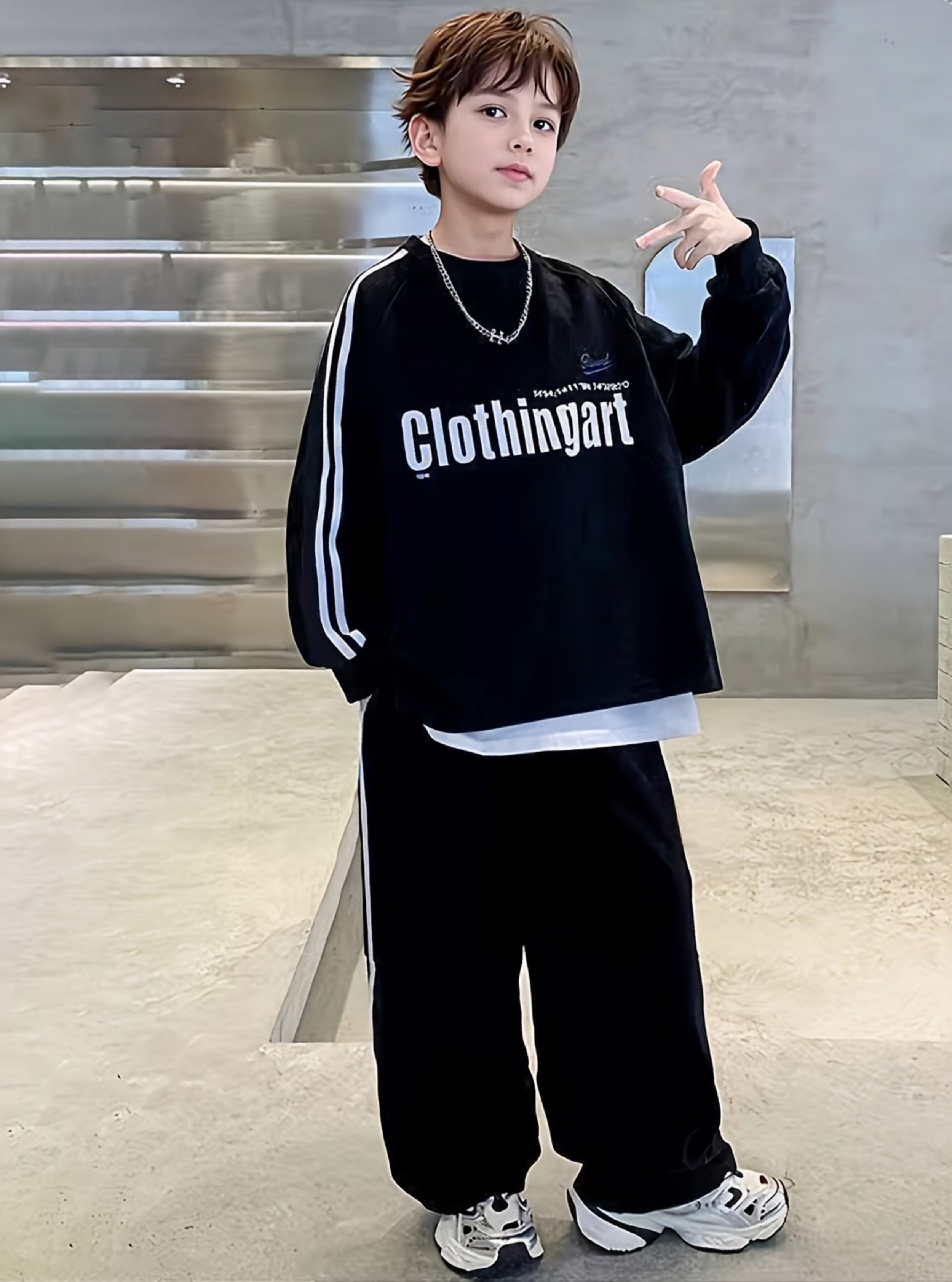 Boys Black Printed Sweatshirt and Trousers Set