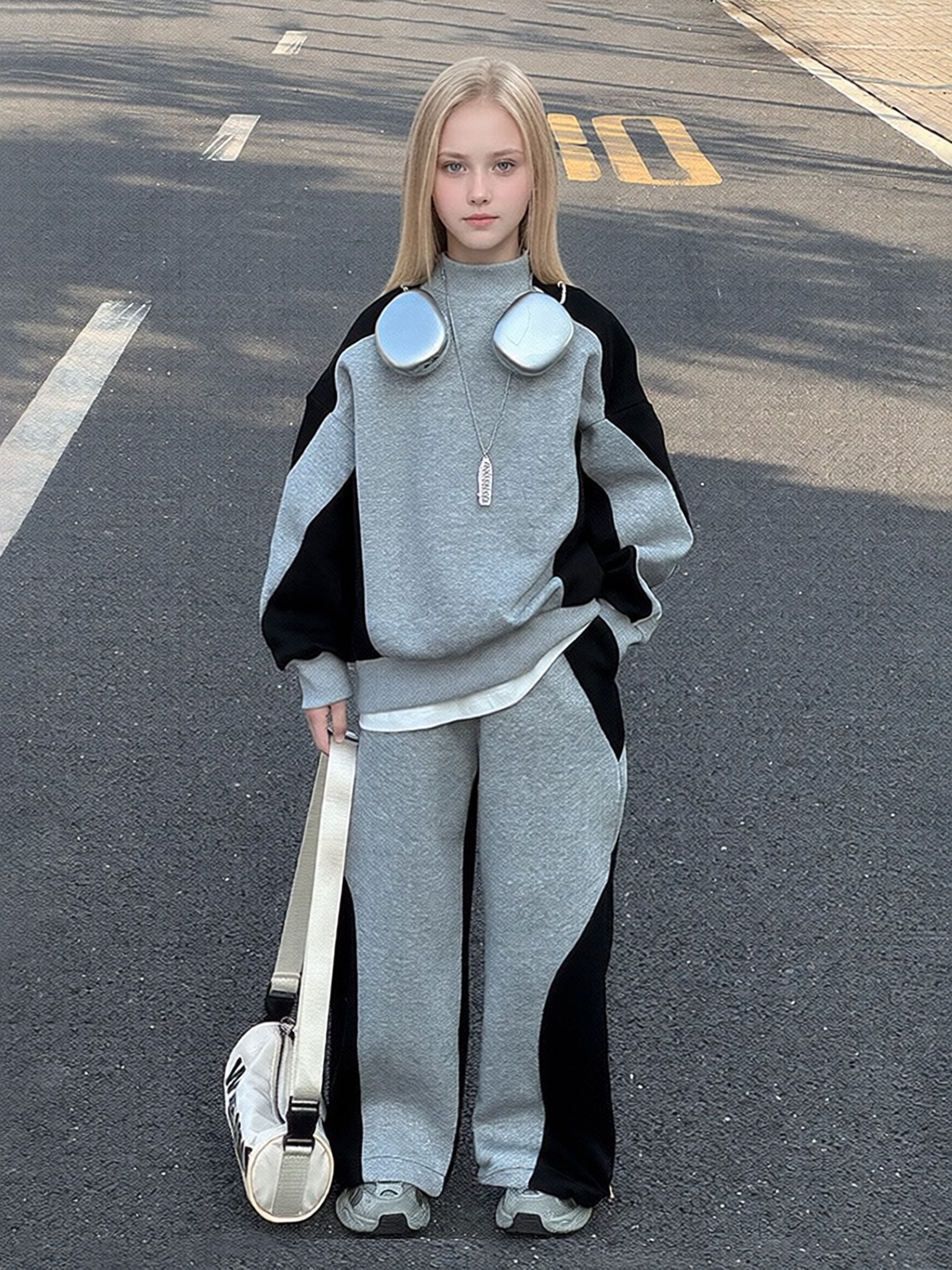 Girls Color-Block Sweatshirt and Trousers Set