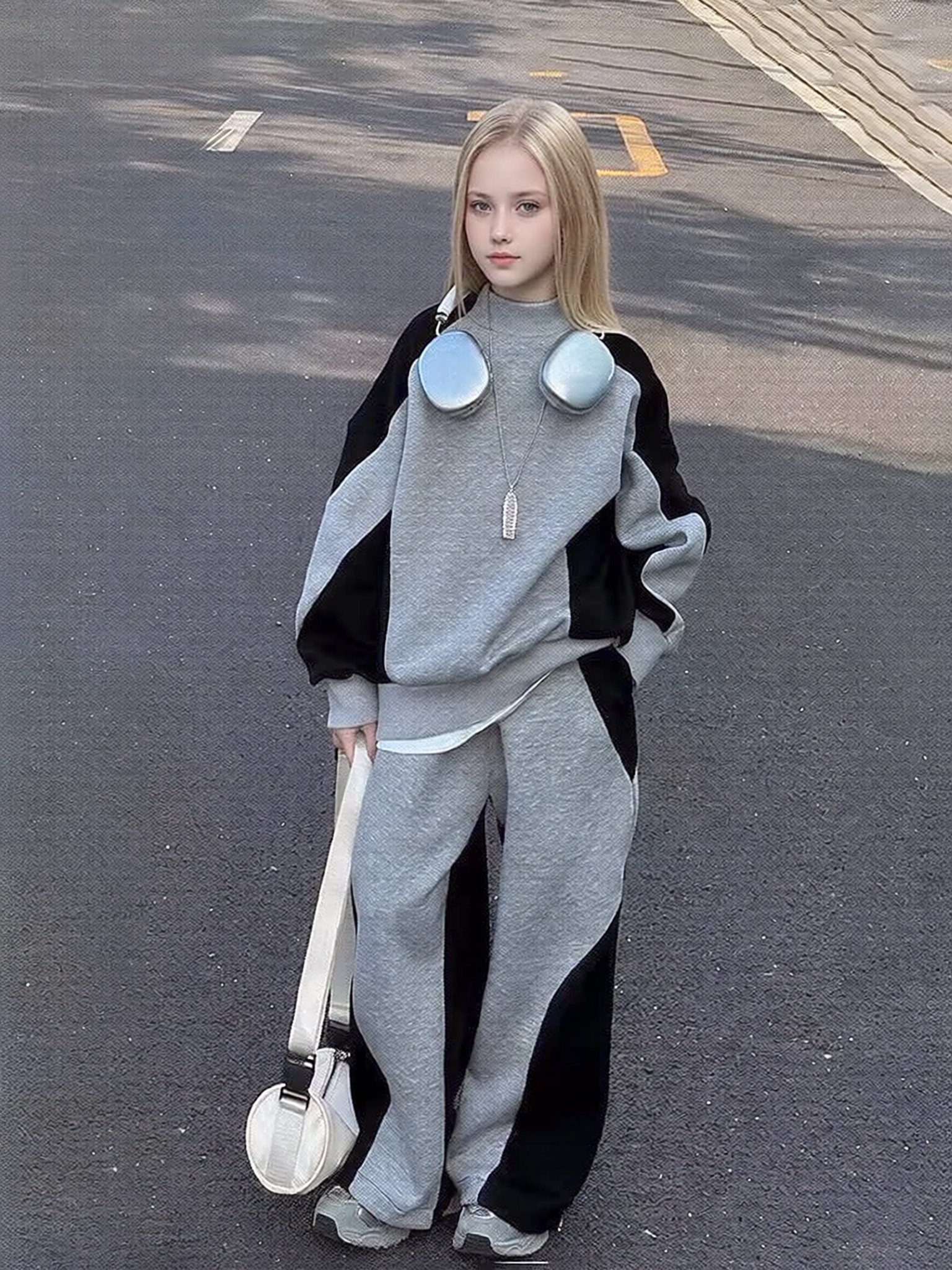 Girls Color-Block Sweatshirt and Trousers Set