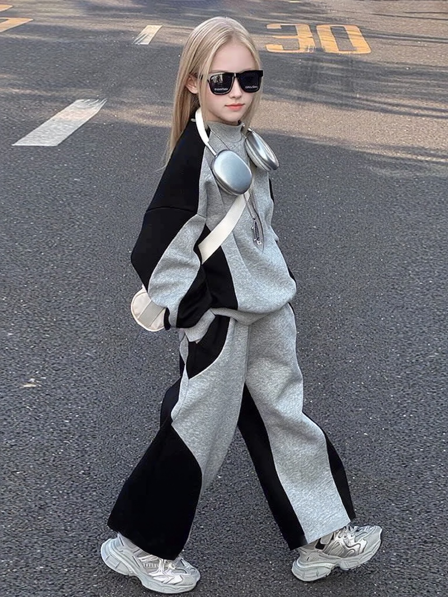Girls Color-Block Sweatshirt and Trousers Set
