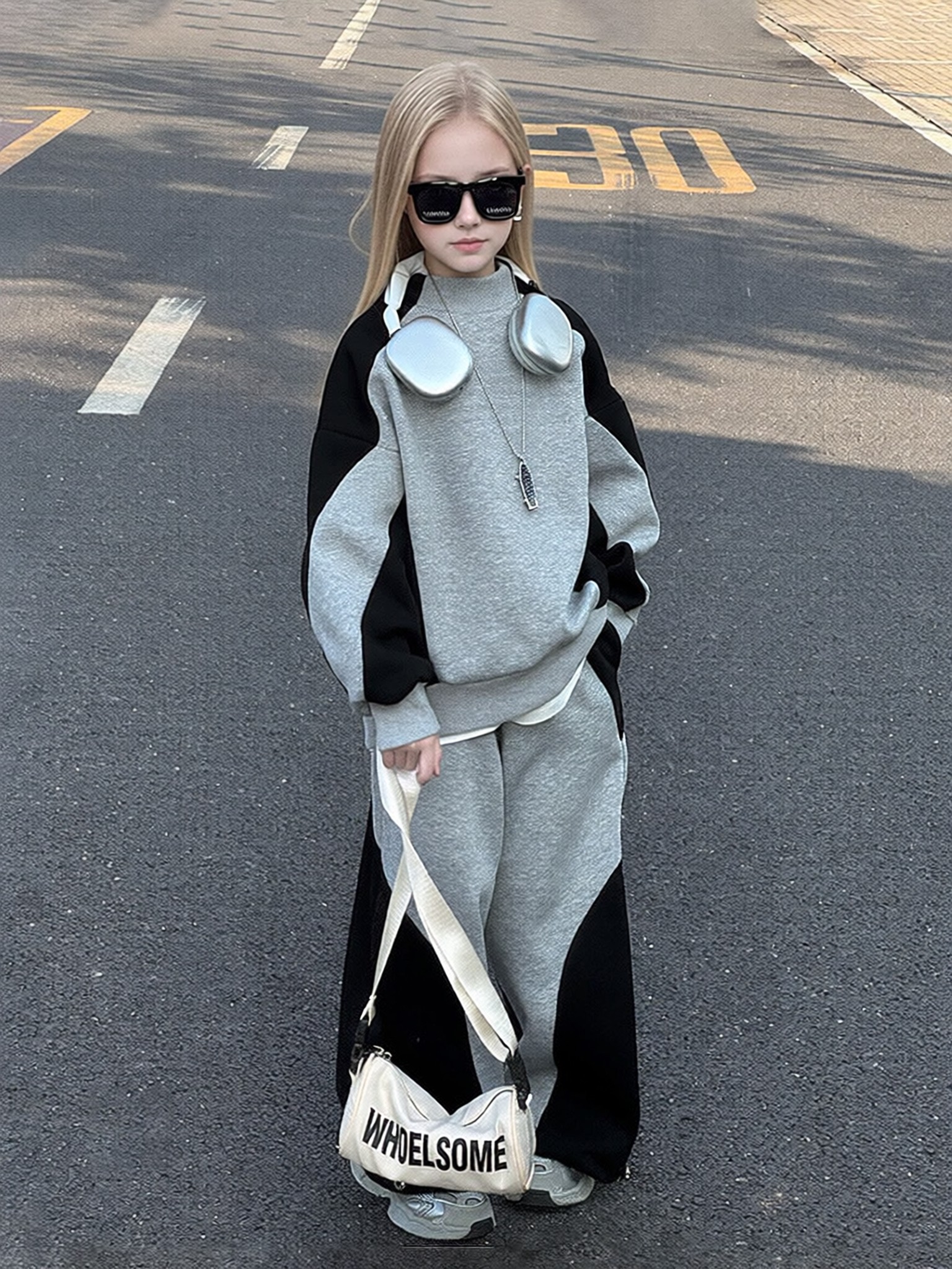 Girls Color-Block Sweatshirt and Trousers Set