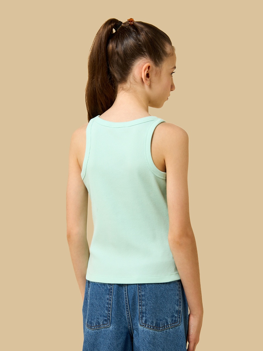 Ribbed Sleeveless Cotton T-Shirt