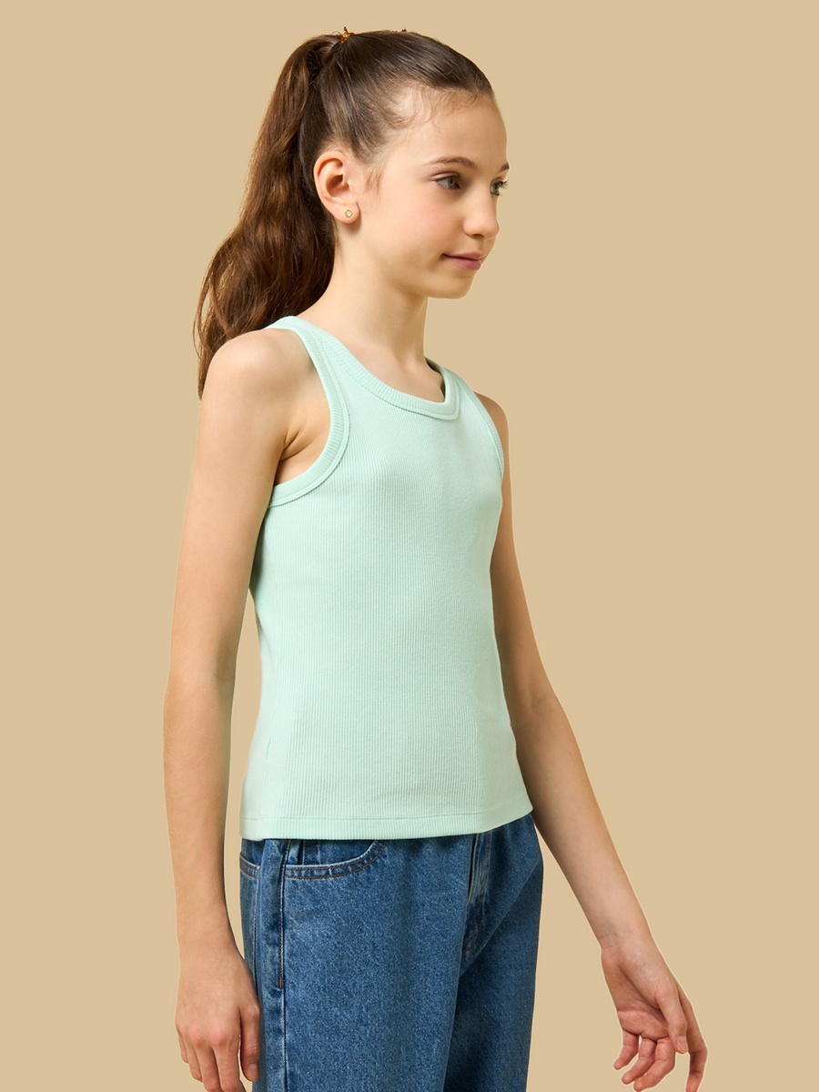 Ribbed Sleeveless Cotton T-Shirt
