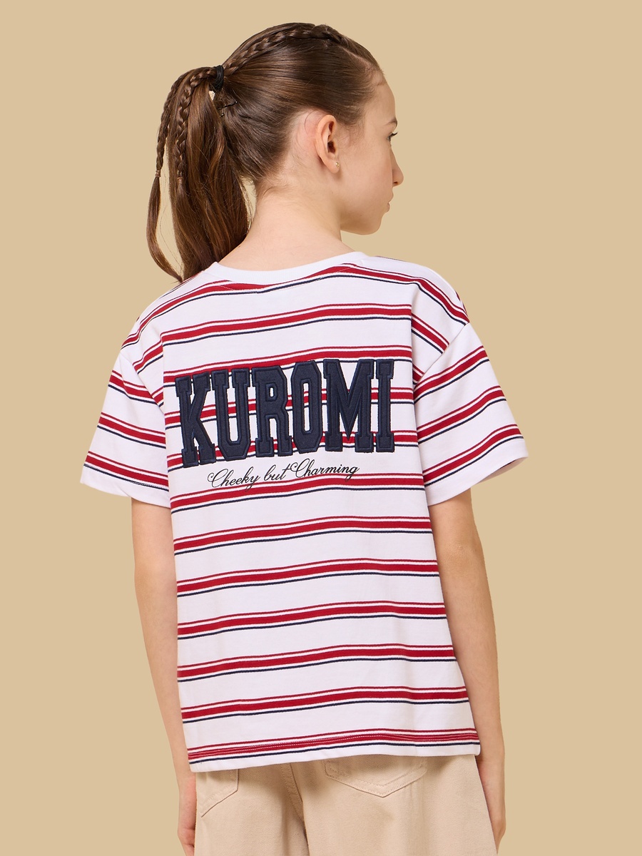 Kuromi Embroidered Striped Oversized T-Shirt
