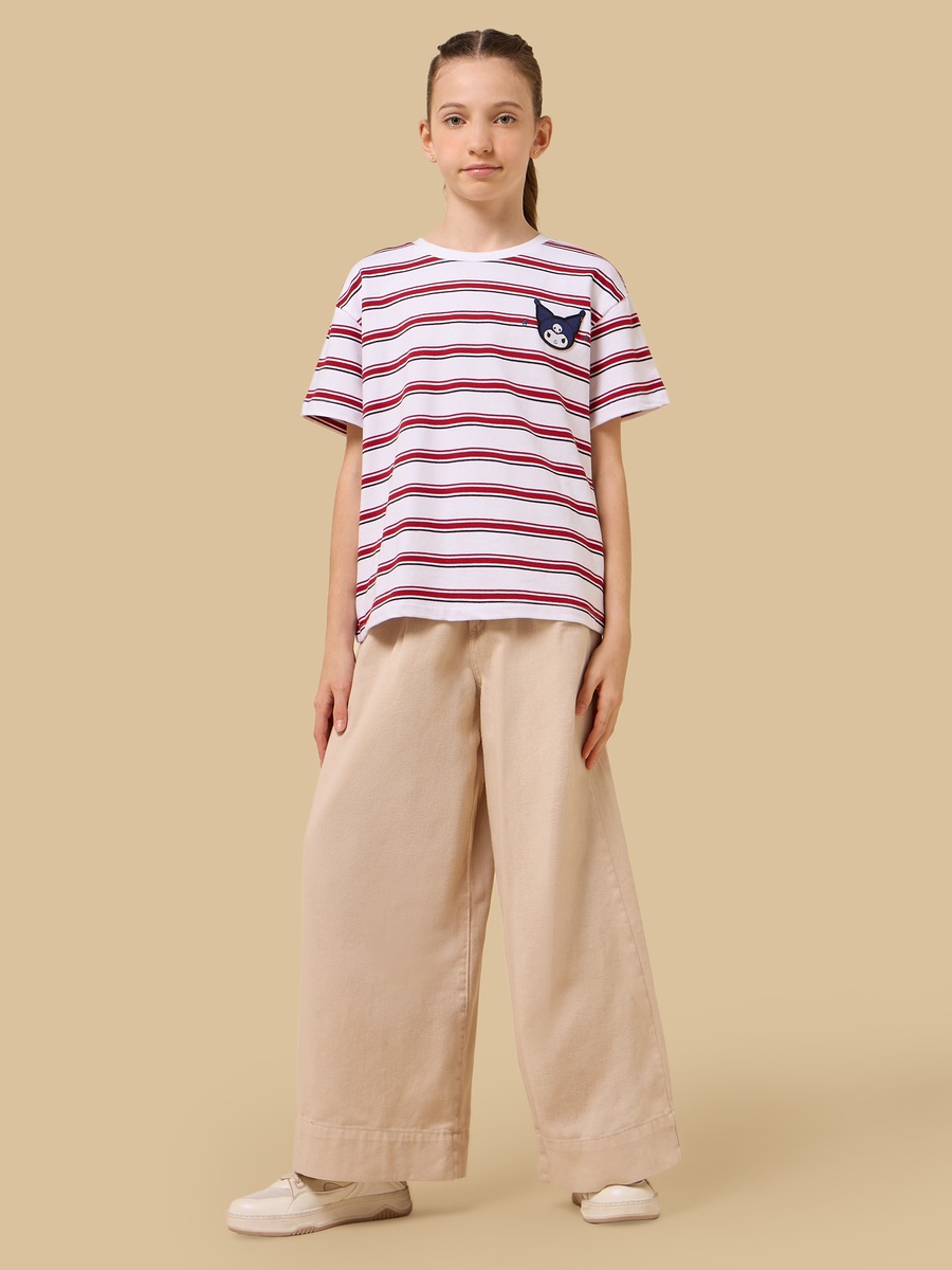 Kuromi Embroidered Striped Oversized T-Shirt
