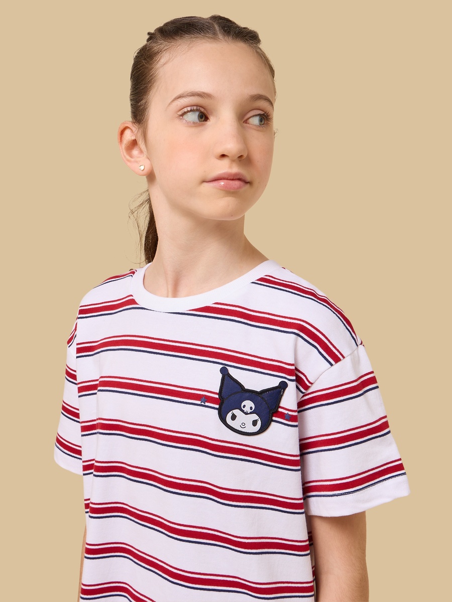 Kuromi Embroidered Striped Oversized T-Shirt