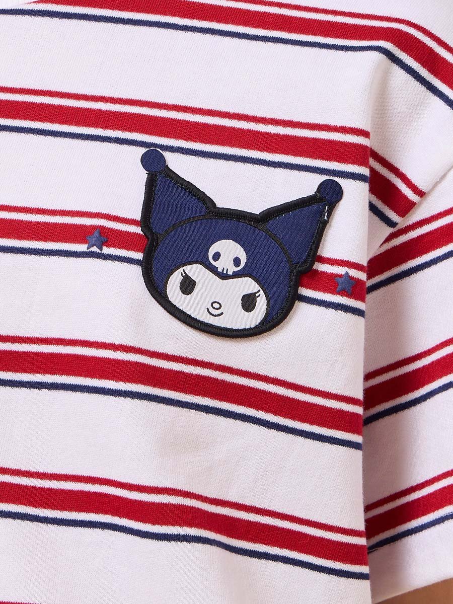 Kuromi Embroidered Striped Oversized T-Shirt