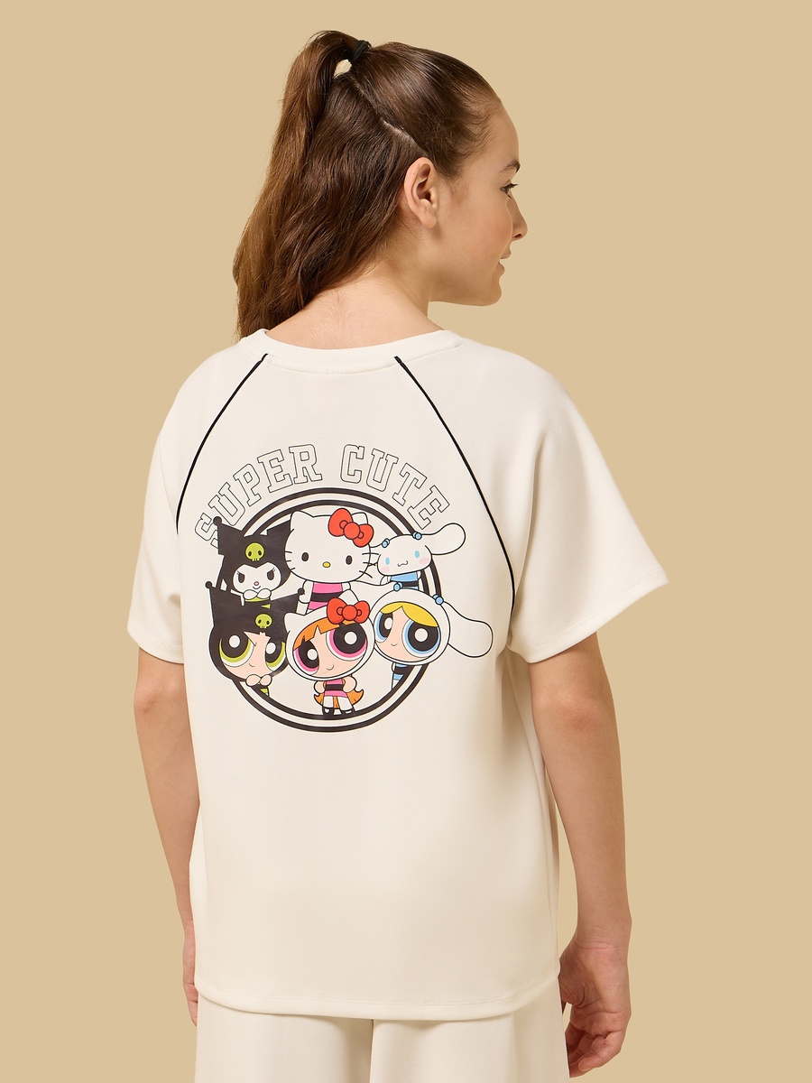 Hello Kitty and Powerpuff Girls Print Oversized T-Shirt