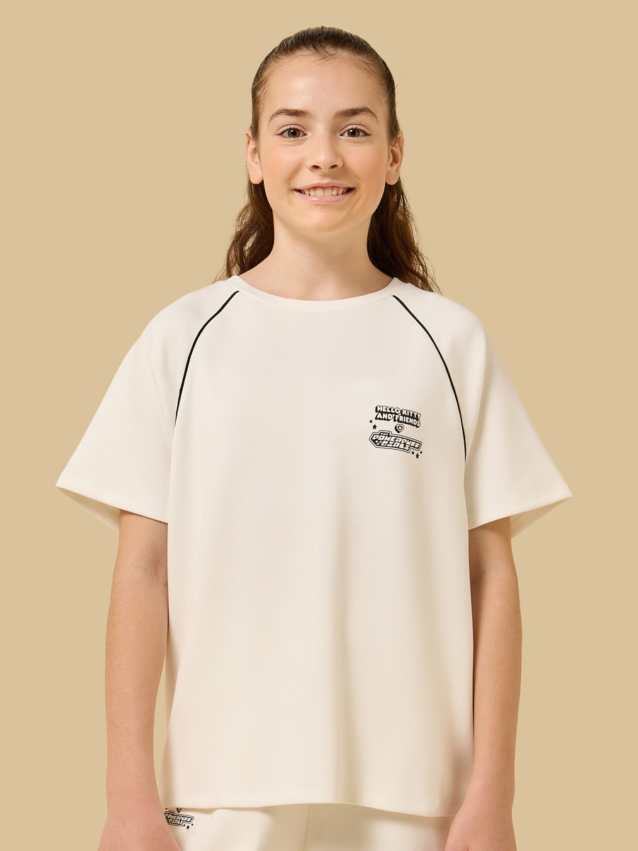 Hello Kitty and Powerpuff Girls Print Oversized T-Shirt