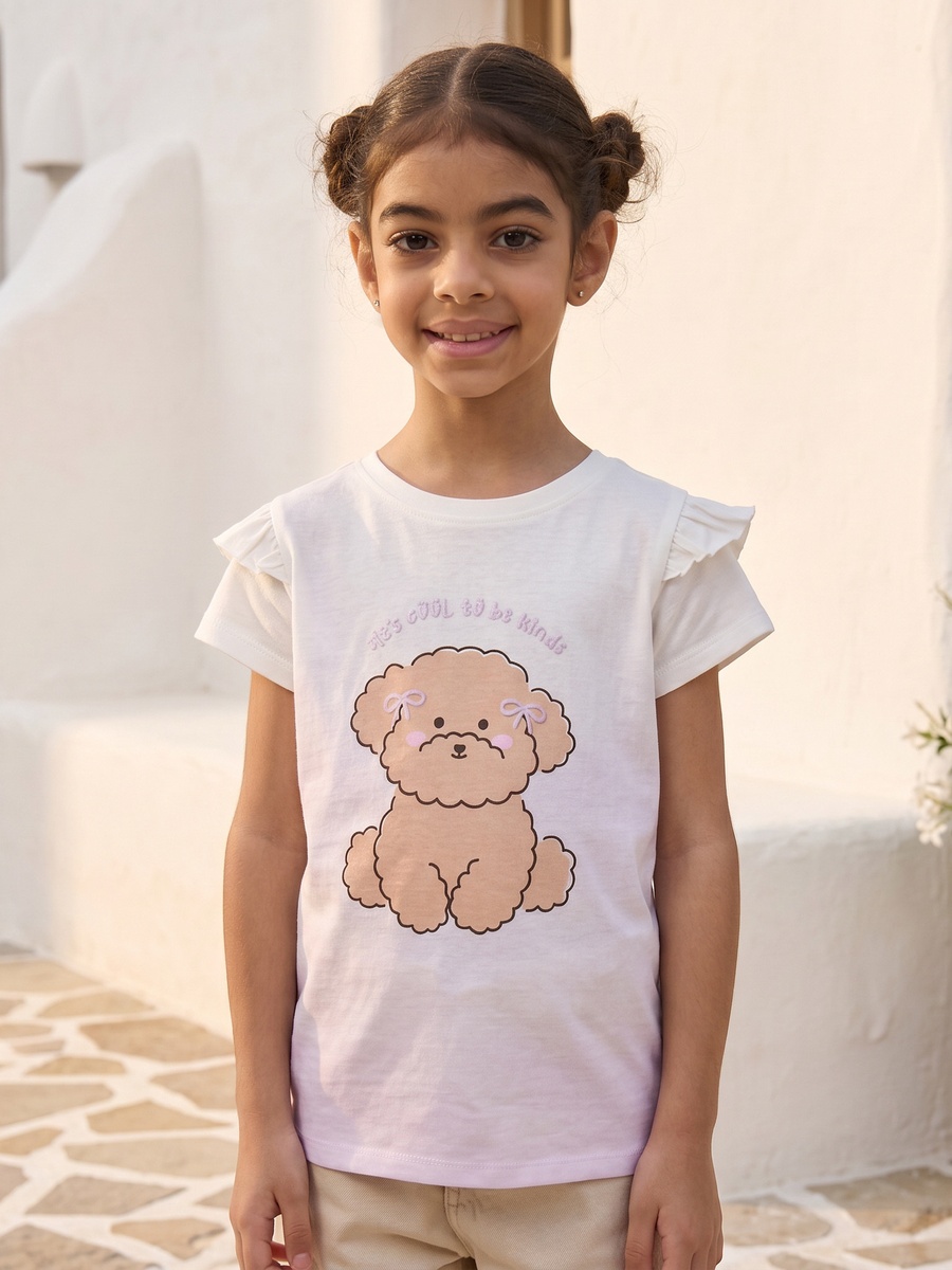 Dog Print Frill Detail T-Shirt