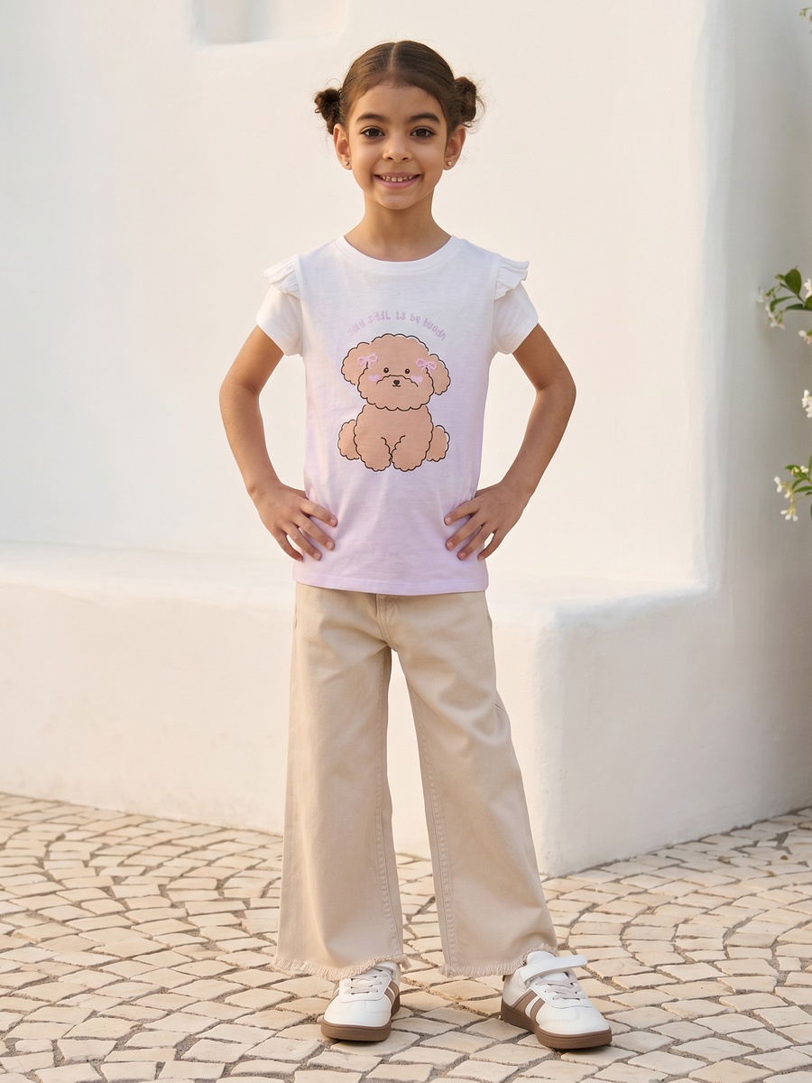 Dog Print Frill Detail T-Shirt