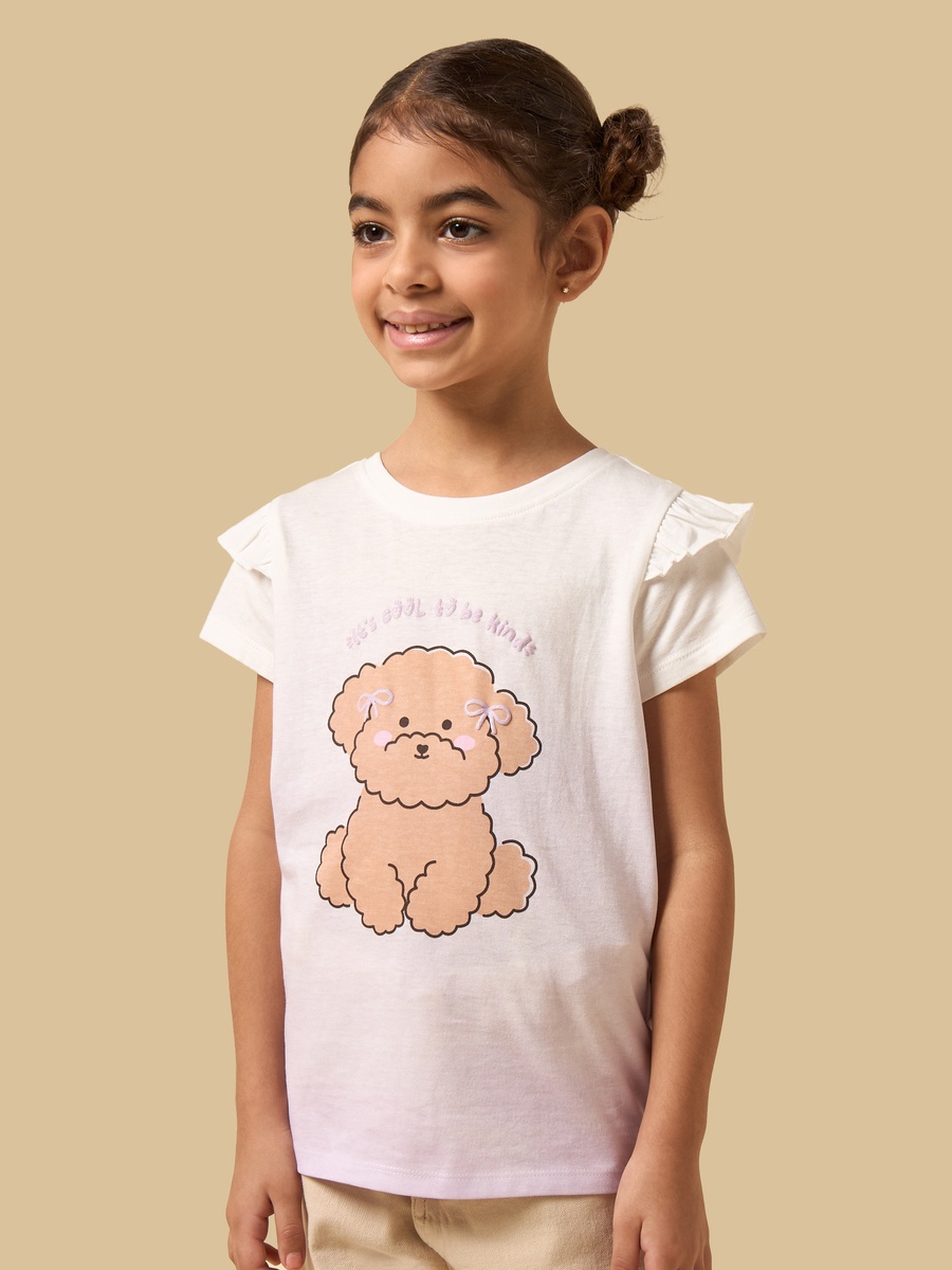 Dog Print Frill Detail T-Shirt