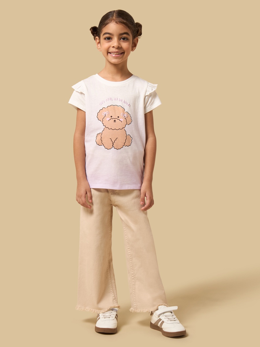 Dog Print Frill Detail T-Shirt