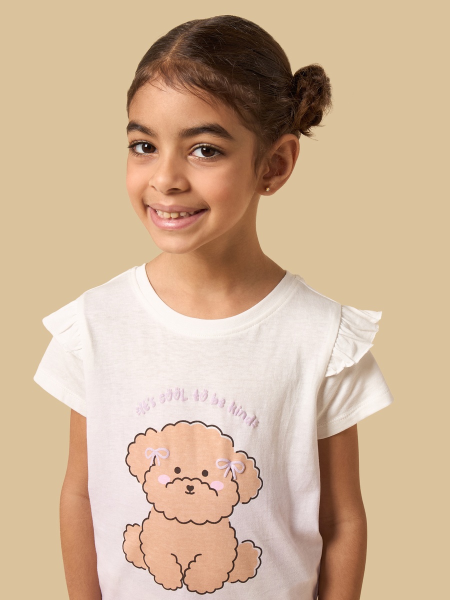 Dog Print Frill Detail T-Shirt