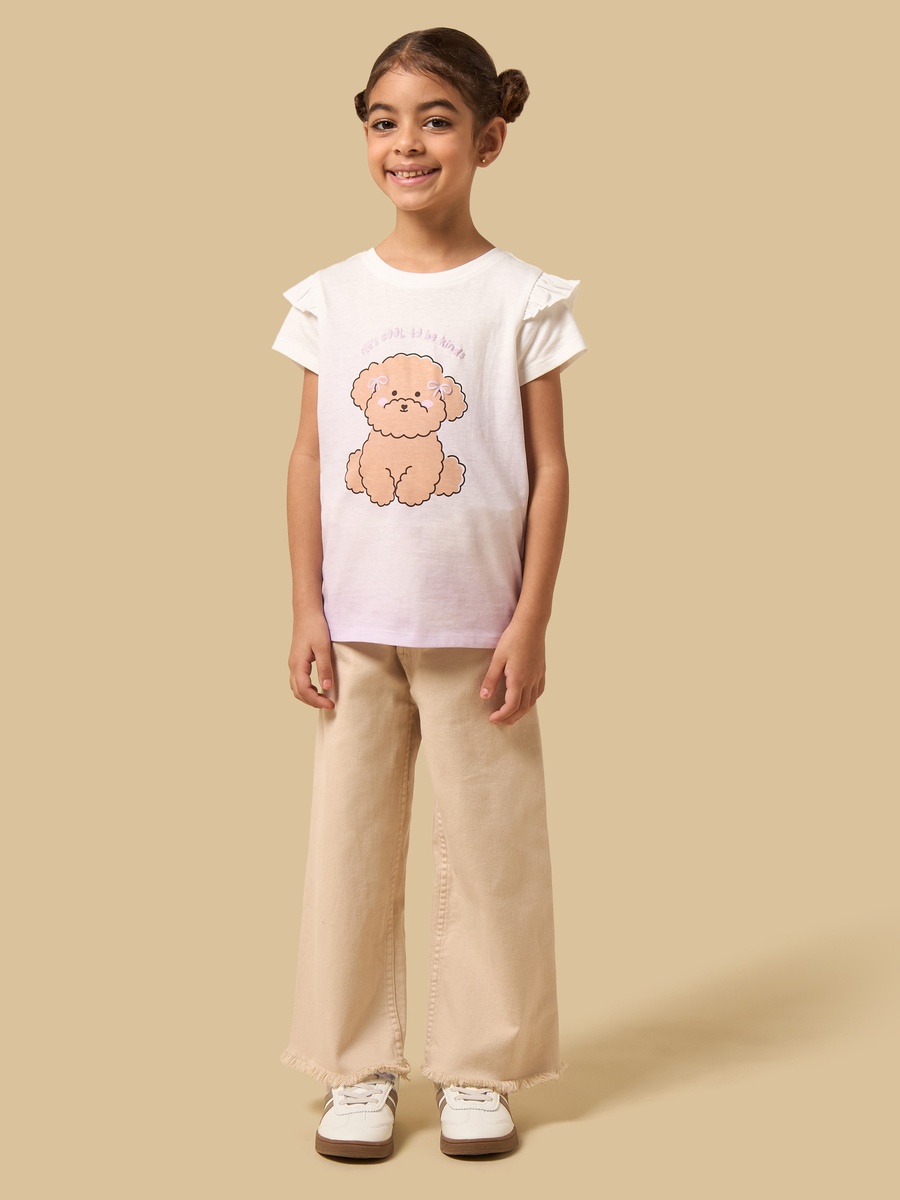 Dog Print Frill Detail T-Shirt