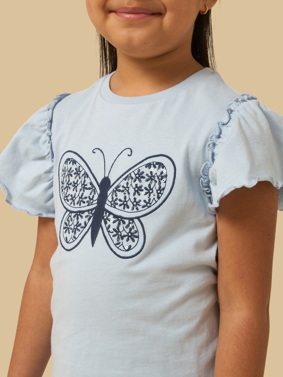 Butterfly Embroidered Cotton T-Shirt