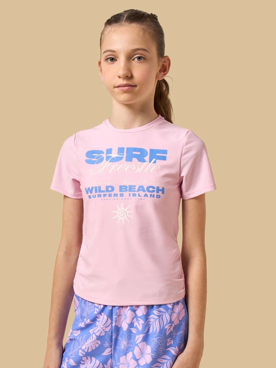 Printed Swim Top with Ruched Design