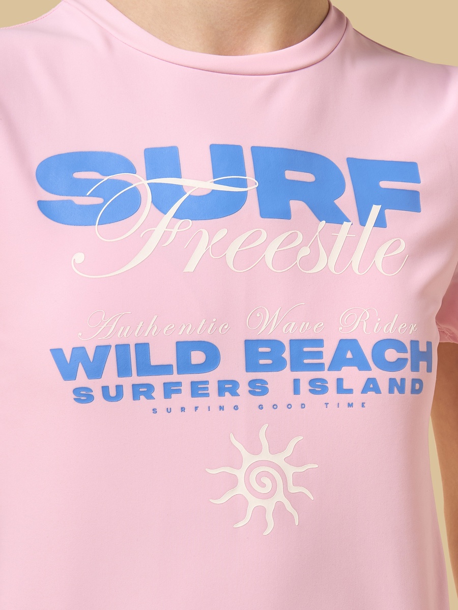 Printed Swim Top with Ruched Design