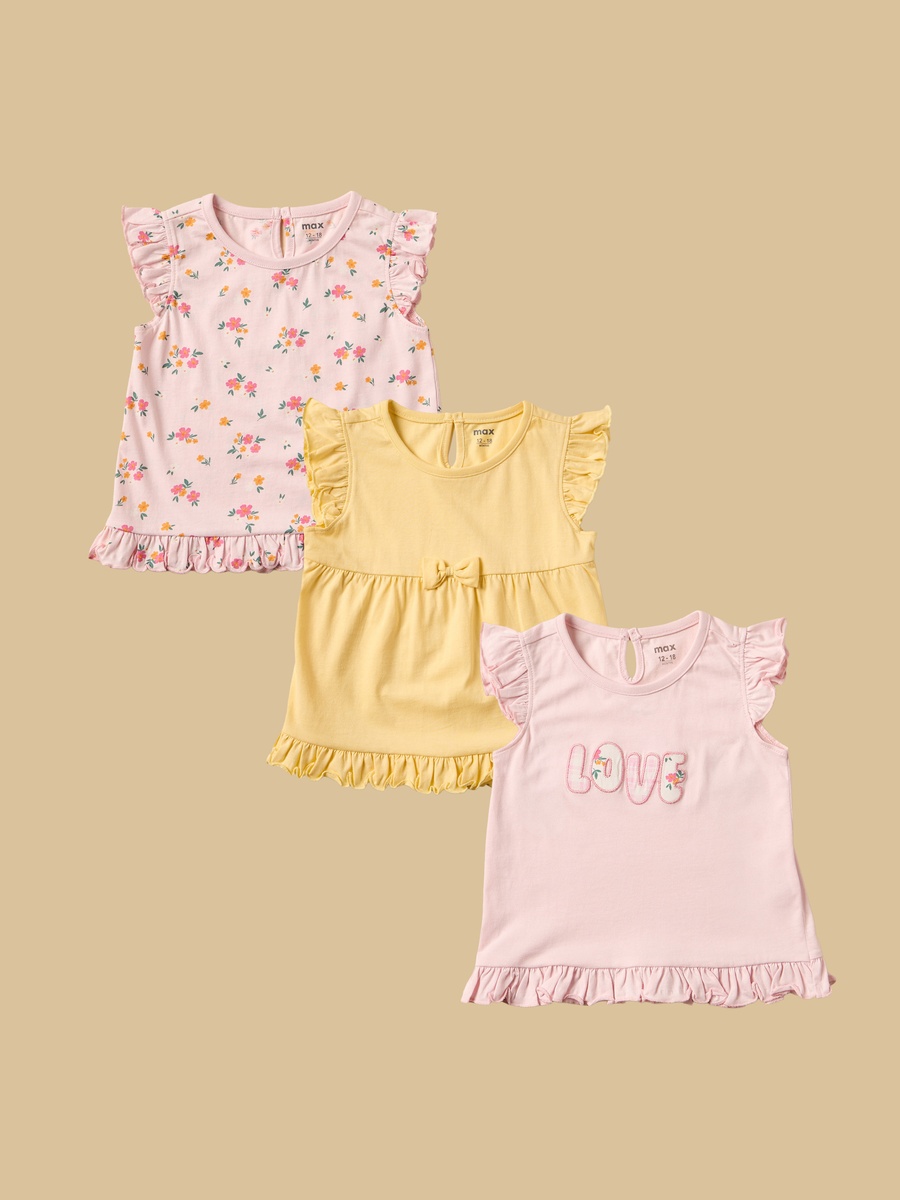 Pack of 3 - Ruffle Trim Cotton Top