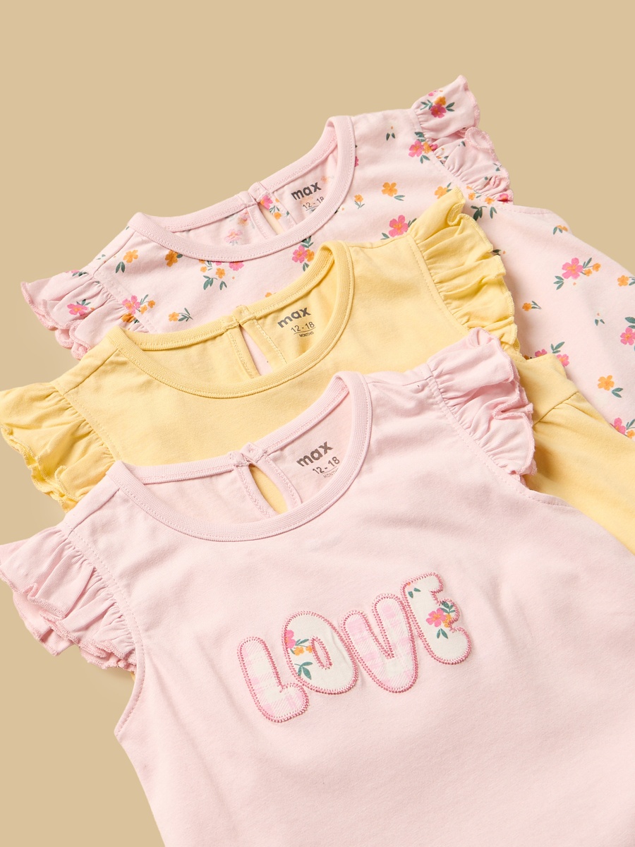 Pack of 3 - Ruffle Trim Cotton Top