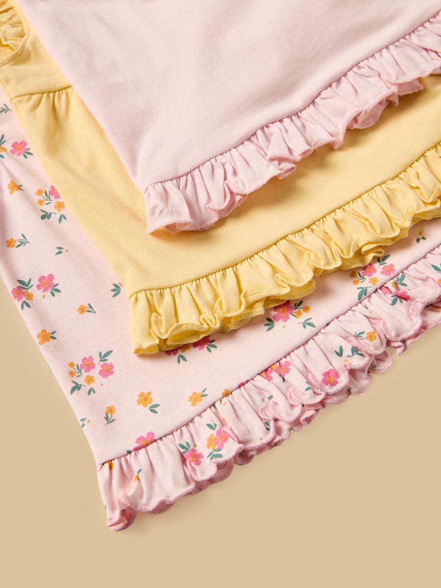 Pack of 3 - Ruffle Trim Cotton Top
