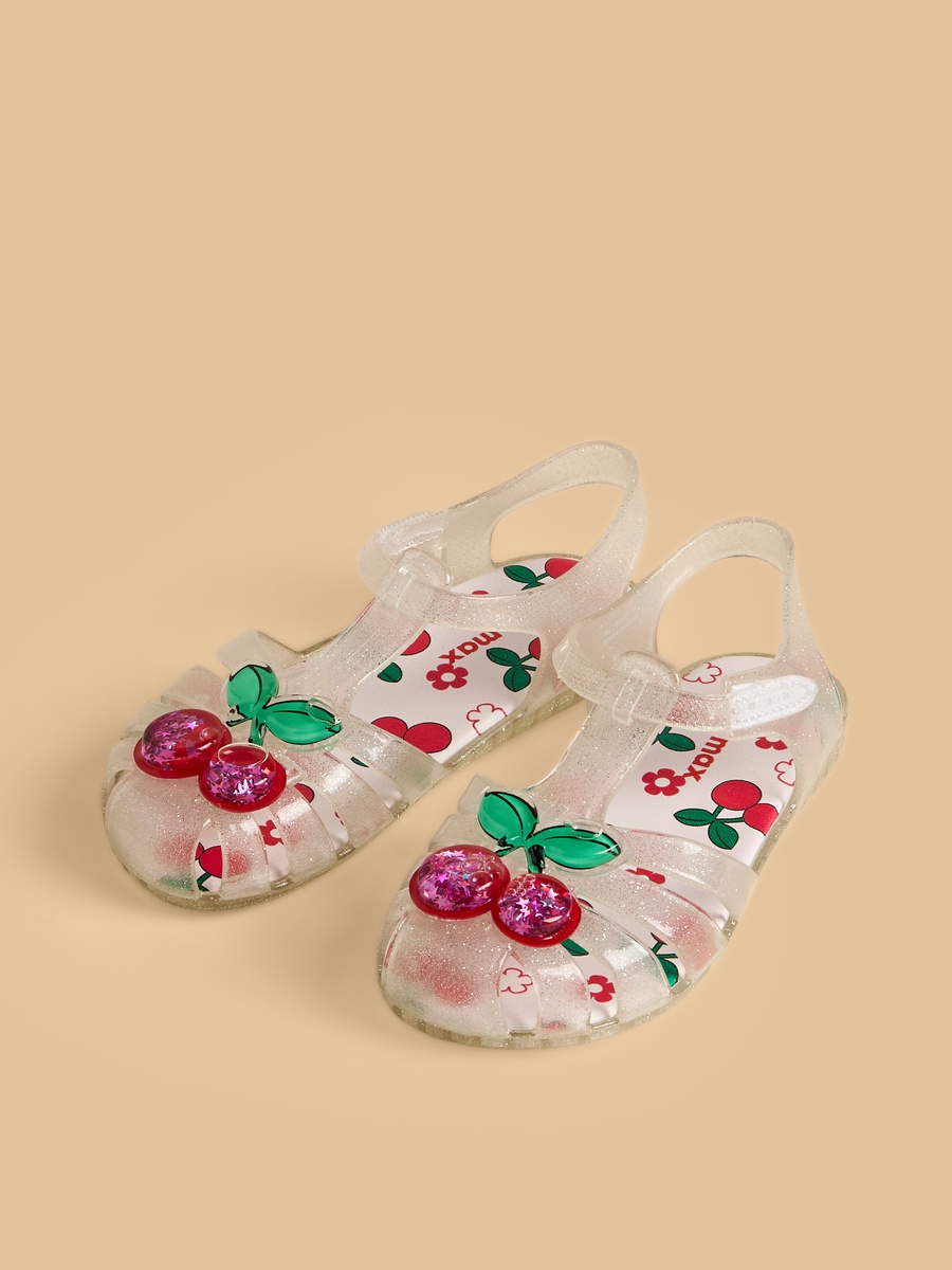 Cherry Print Jelly Sandals with Hook and Loop Closure