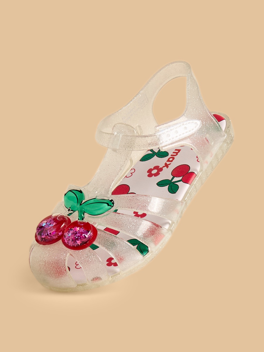 Cherry Print Jelly Sandals with Hook and Loop Closure