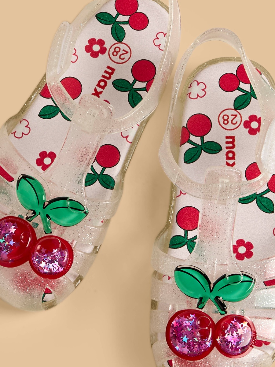 Cherry Print Jelly Sandals with Hook and Loop Closure