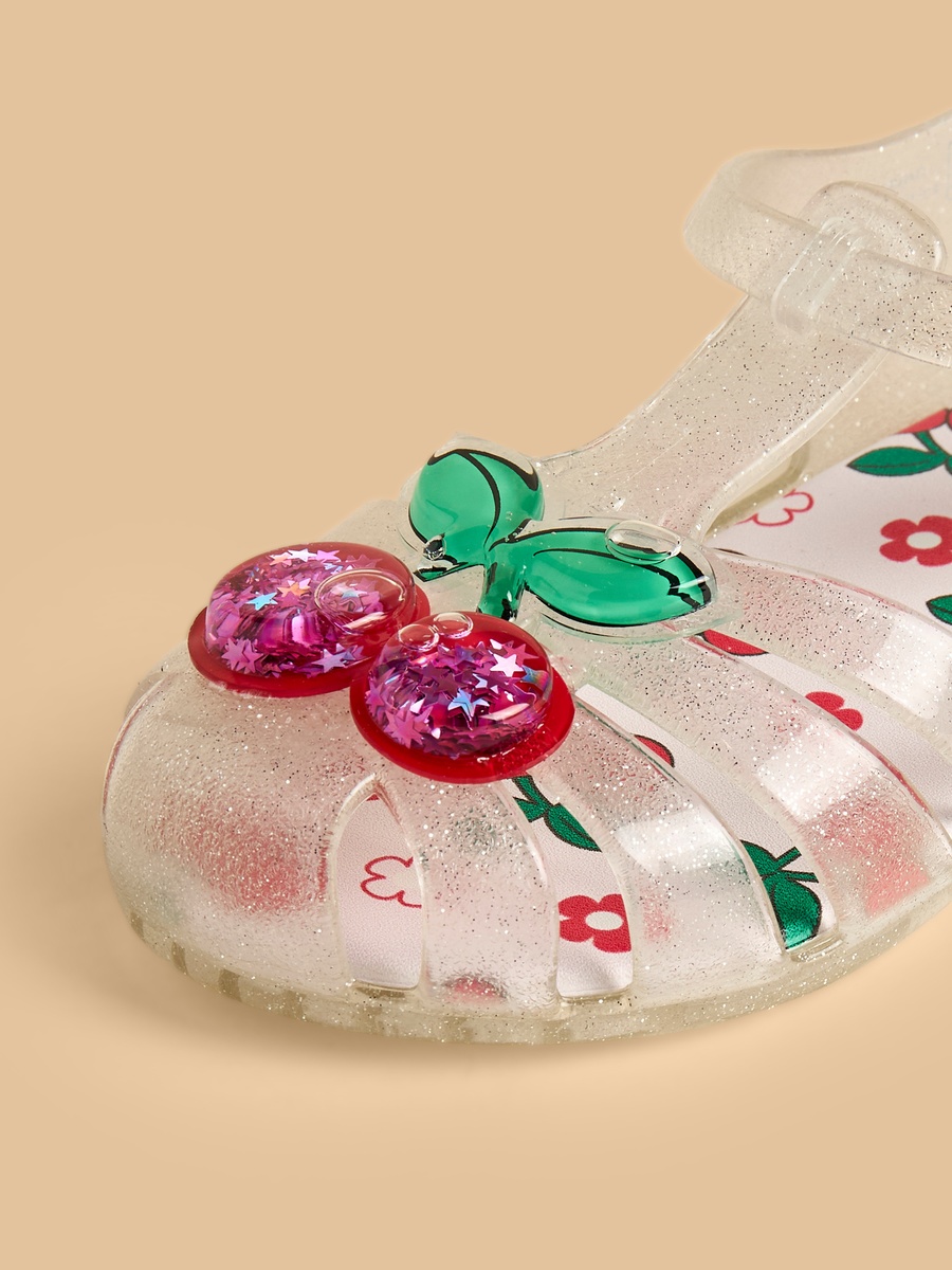 Cherry Print Jelly Sandals with Hook and Loop Closure