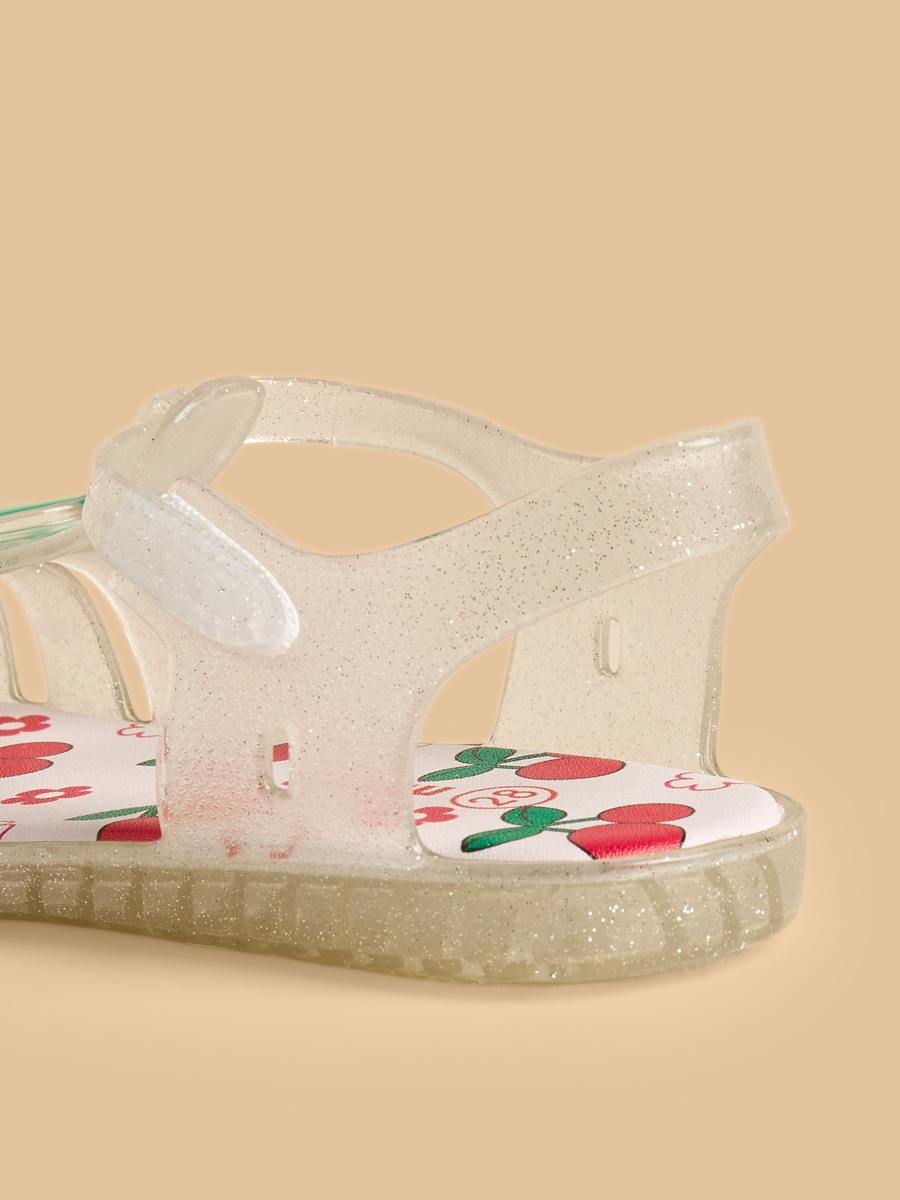 Cherry Print Jelly Sandals with Hook and Loop Closure