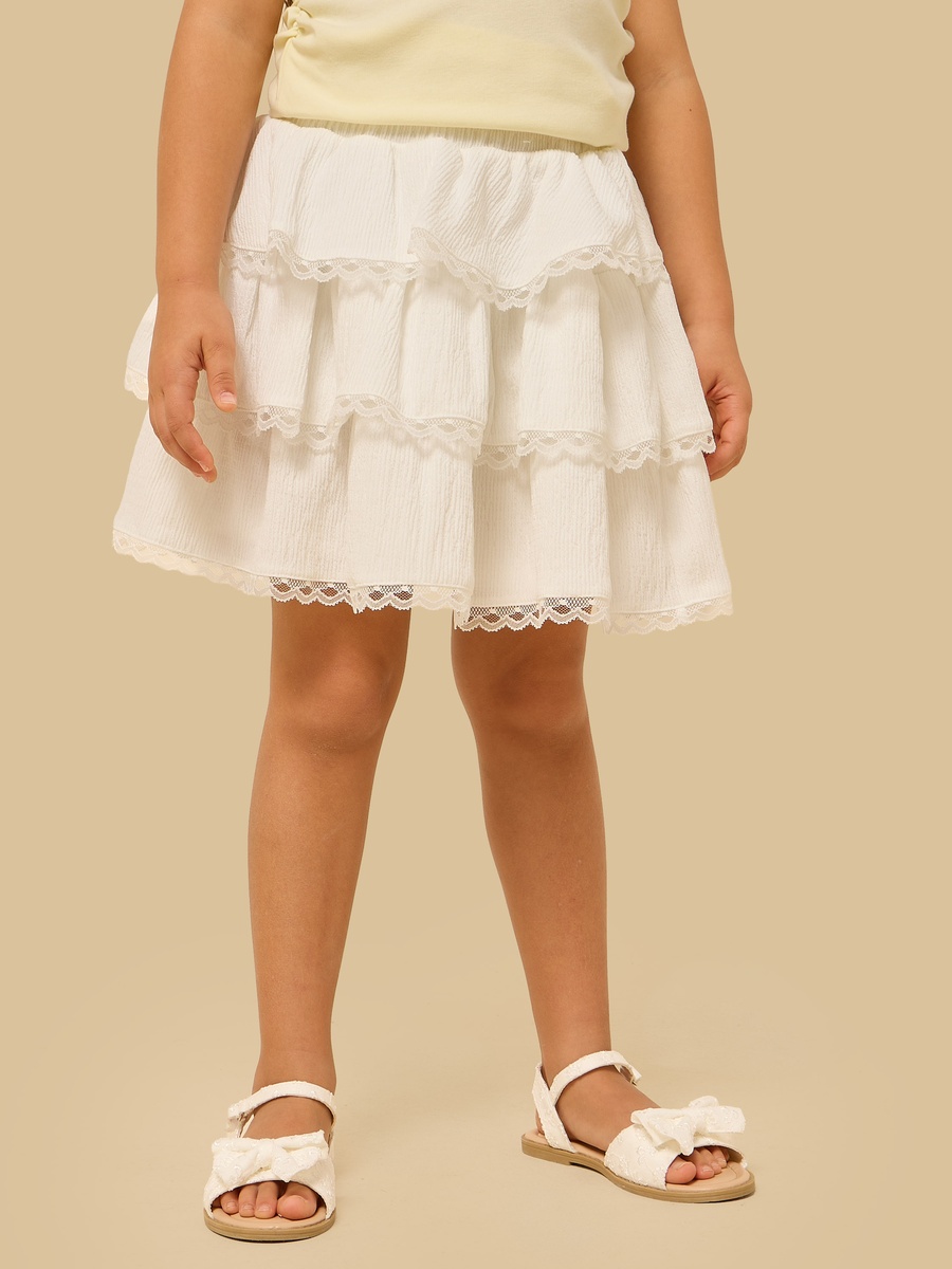 Lace Trim Cotton Tiered Skirt