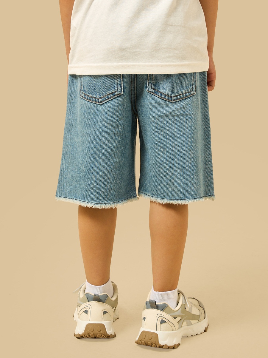 Shark Print Cotton Denim Shorts