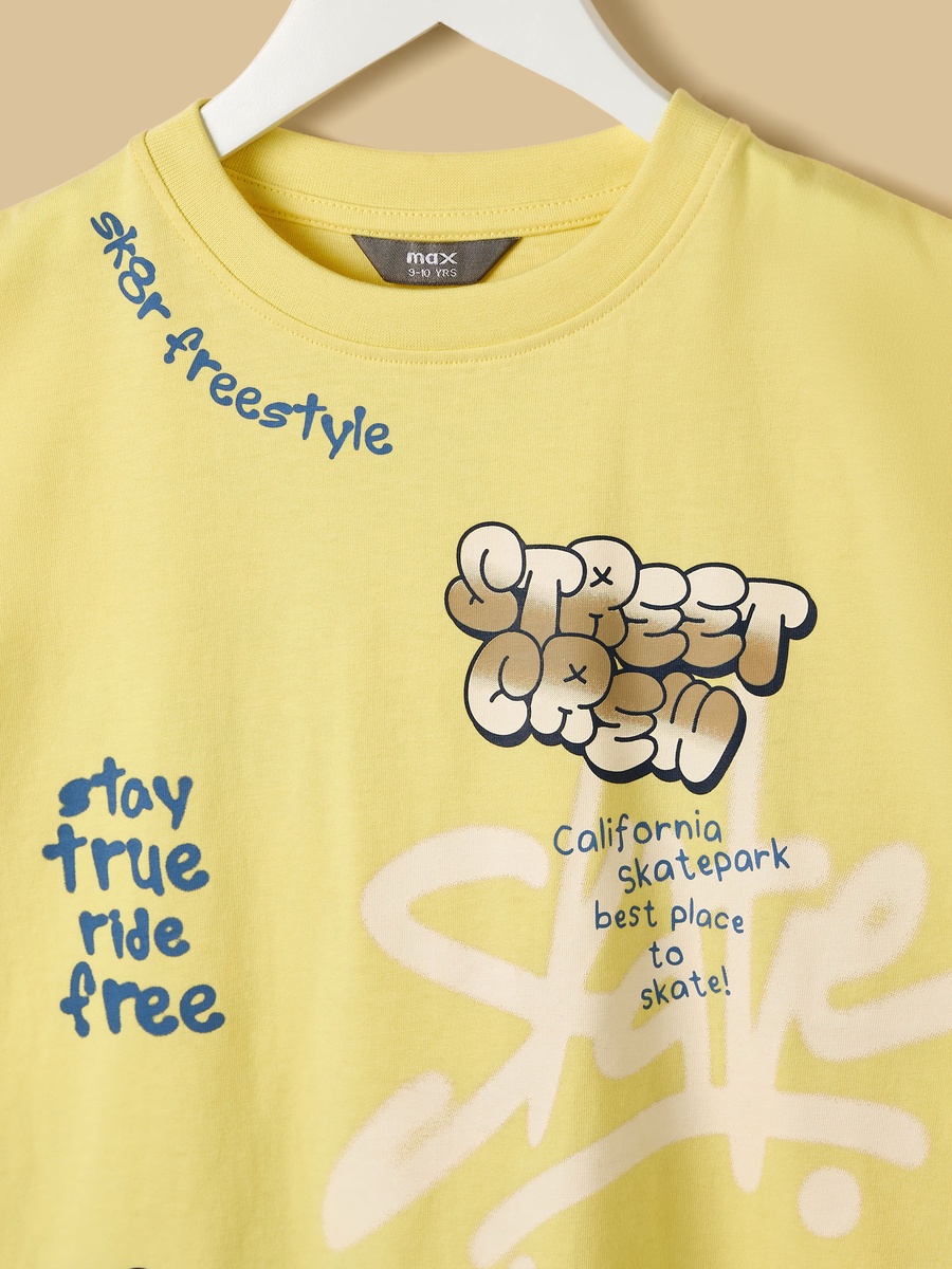 Graffiti Print Cotton T-Shirt and Denim Cargo Shorts Set