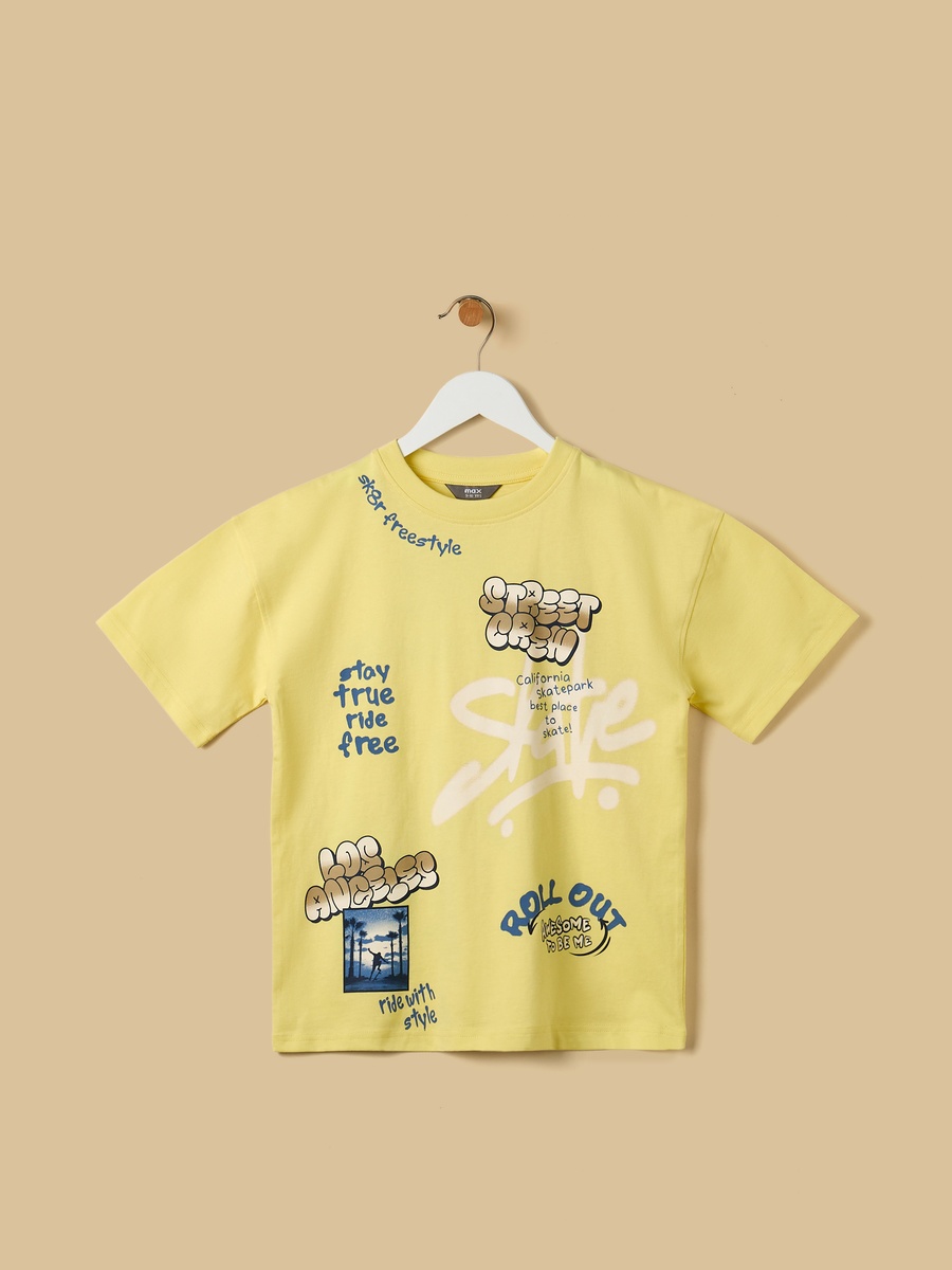 Graffiti Print Cotton T-Shirt and Denim Cargo Shorts Set