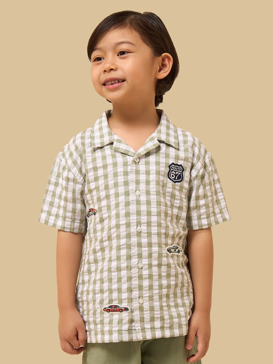 Gingham Check Cotton Shirt and Shorts Set