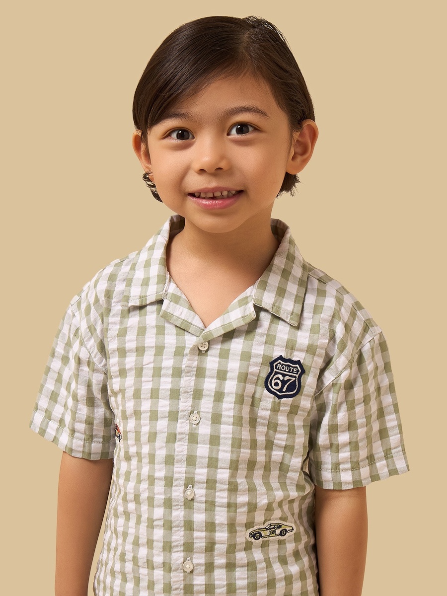 Gingham Check Cotton Shirt and Shorts Set