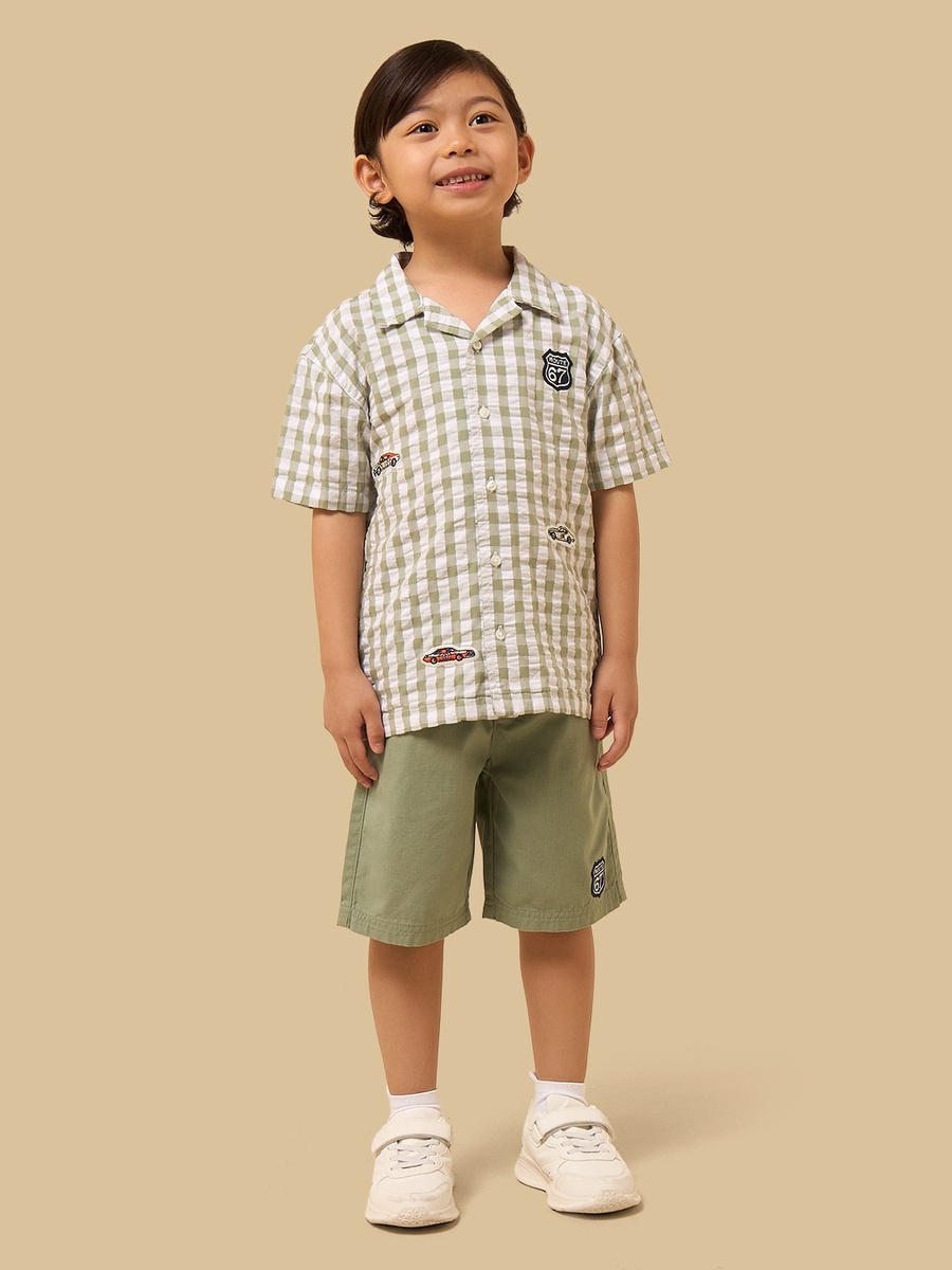 Gingham Check Cotton Shirt and Shorts Set