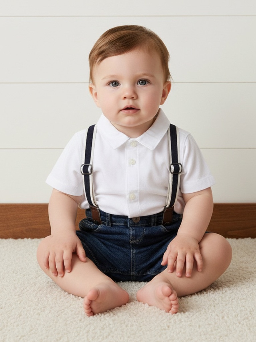 Plain Shirt with Denim Shorts and Suspenders