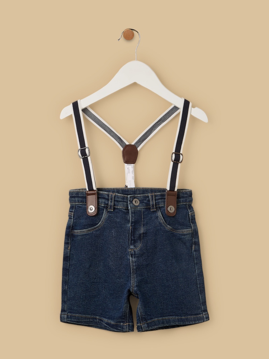 Plain Shirt with Denim Shorts and Suspenders