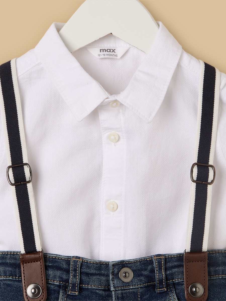 Plain Shirt with Denim Shorts and Suspenders
