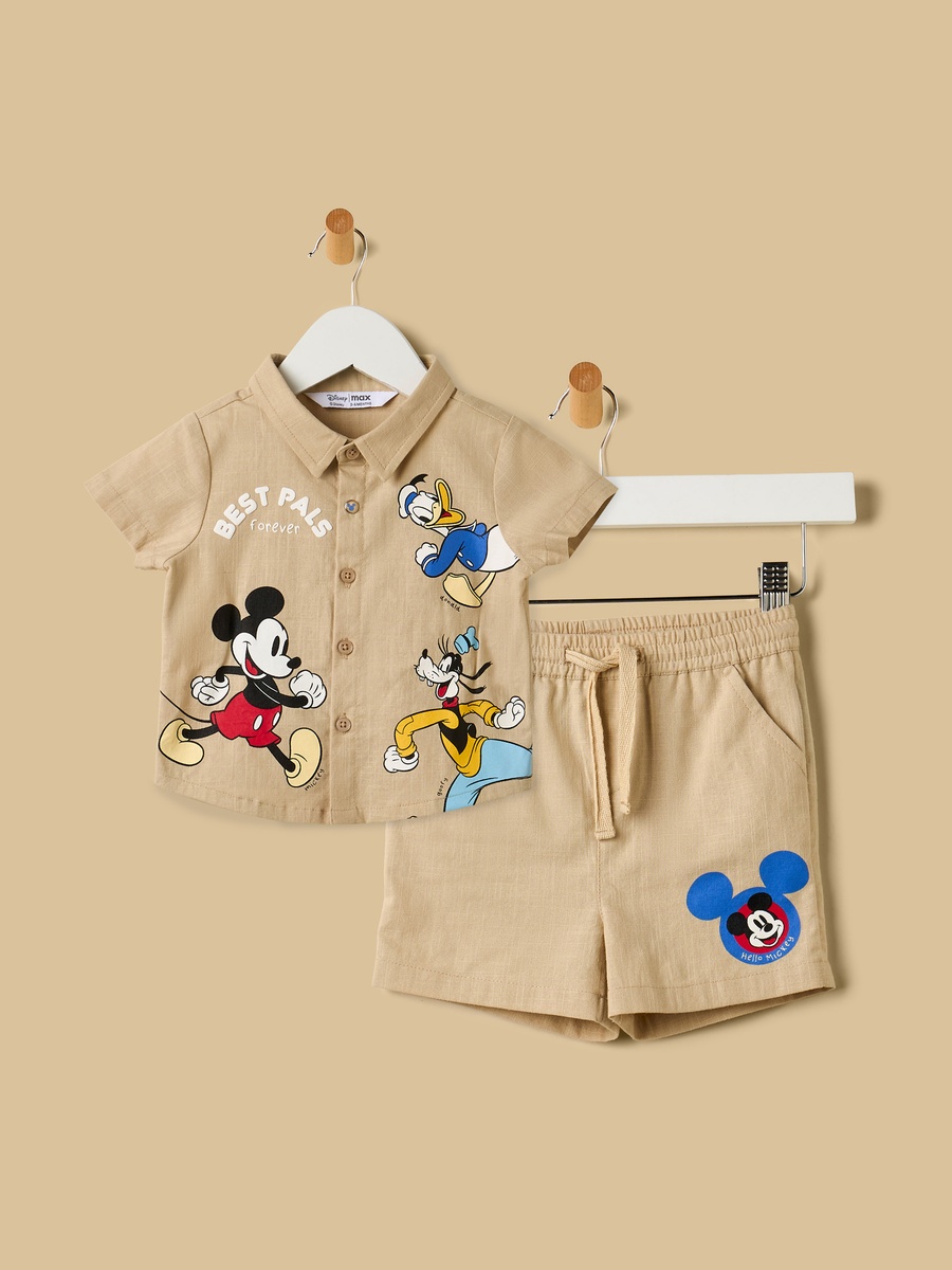 Mickey Mouse and Friends Print Cotton Shirt and Shorts Set